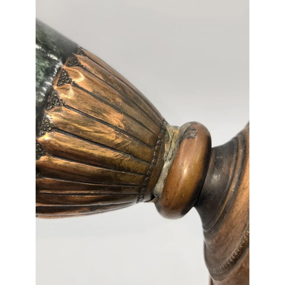 Hammered Copper Vase Israel Patina Finish Ornate Band Mid Century Decorative Urn